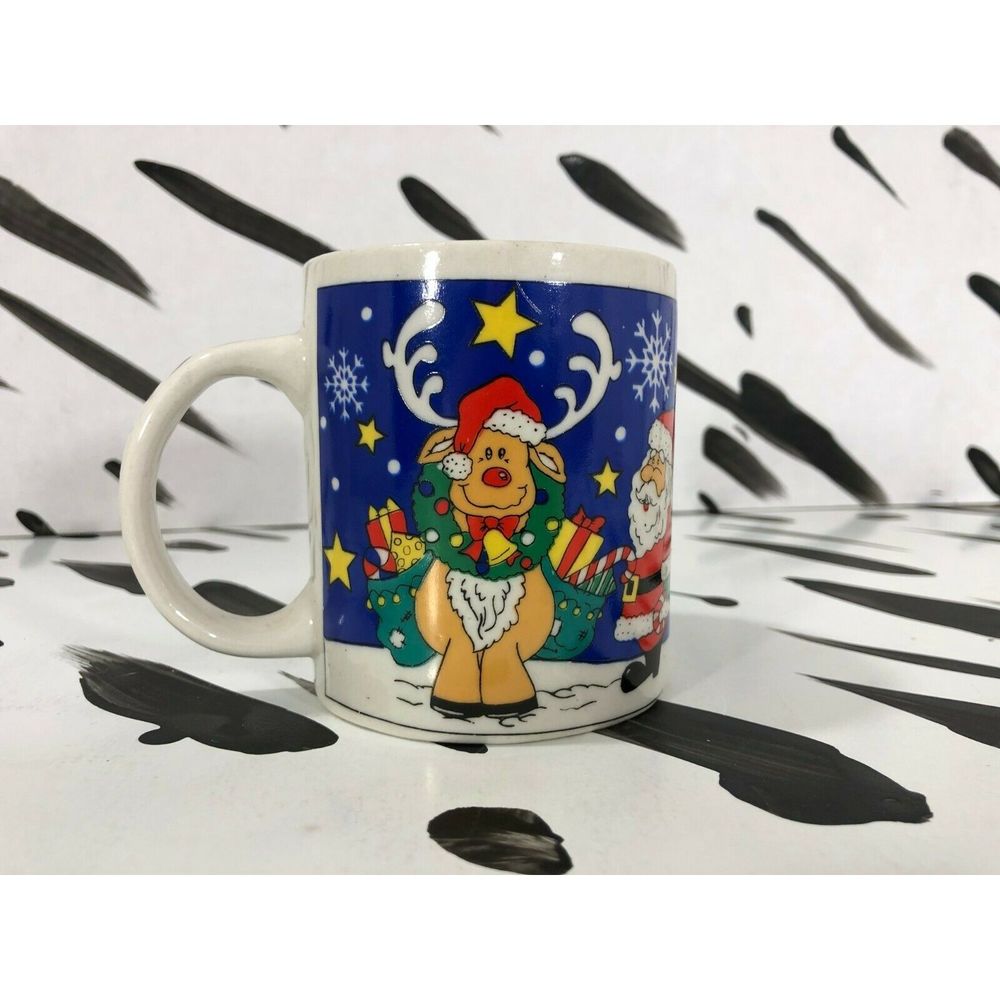 Vintage Christmas Mug with Santa and Reindeer